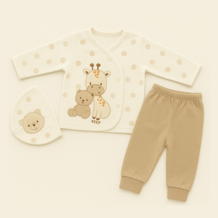 Newborn Giraffe & Bear Outfit | 3-Piece Soft Cotton Set