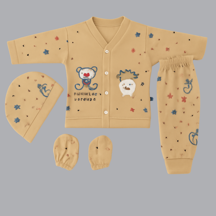 3 Piece Baby Bear Embroidered Cotton Outfit Set