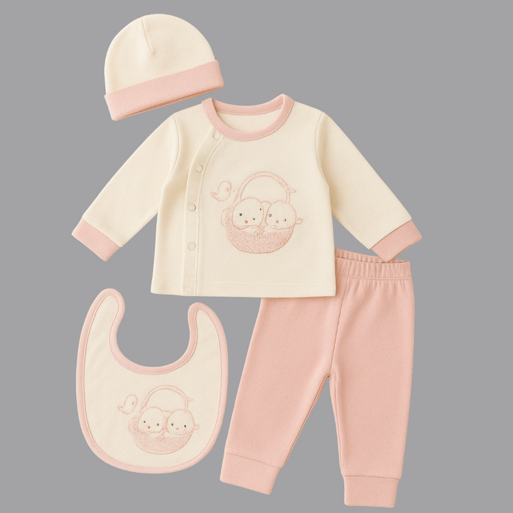 Newborn Baby 4-Piece Cotton Outfit Set | Moon & Star Embroidery