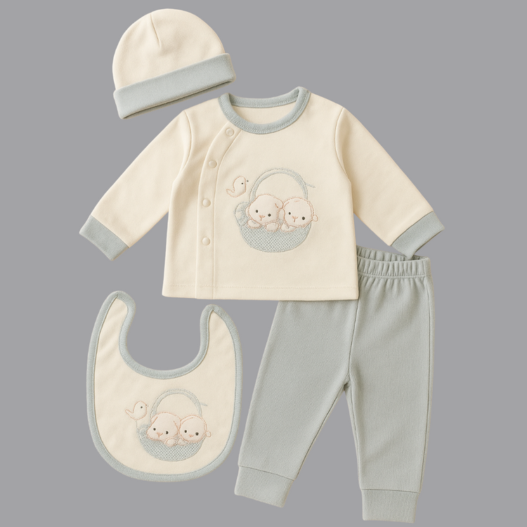 Newborn Baby 4-Piece Cotton Outfit Set | Moon & Star Embroidery