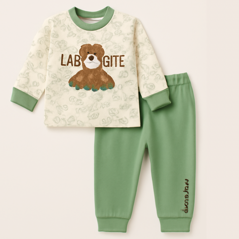 Playful Toddler Cartoon Sweatshirt & Green Pants Set