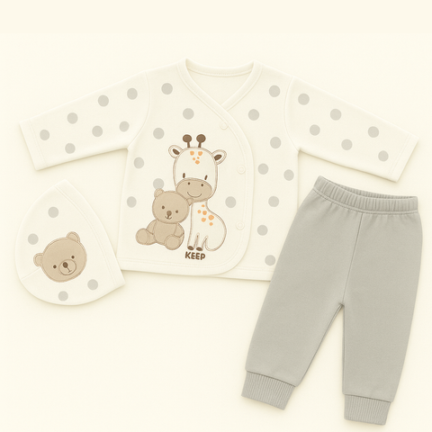 Newborn Giraffe & Bear Outfit | 3-Piece Soft Cotton Set