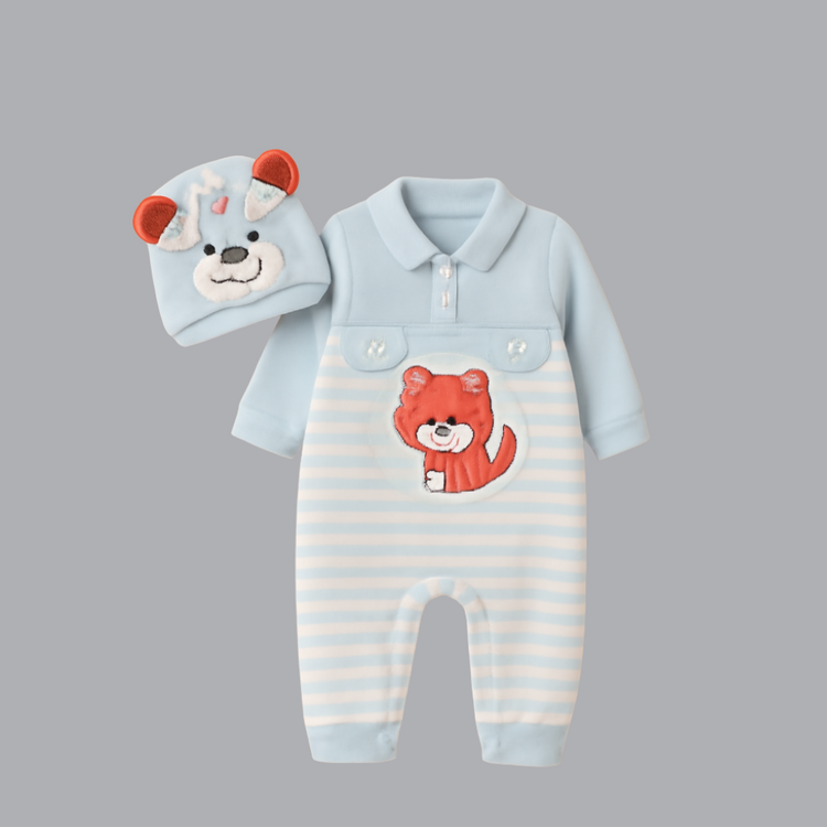 Branded Comfy Baby Romper & Hat Set - Tiger/Bear Theme