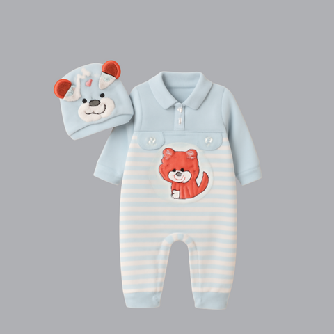 Branded Comfy Baby Romper & Hat Set - Tiger/Bear Theme