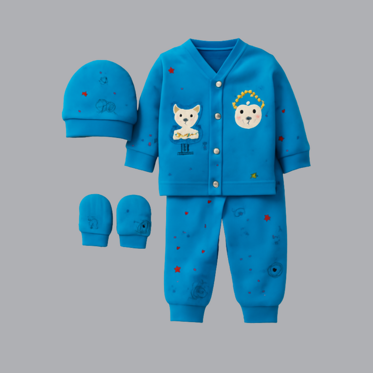 3 Piece Baby Bear Embroidered Cotton Outfit Set