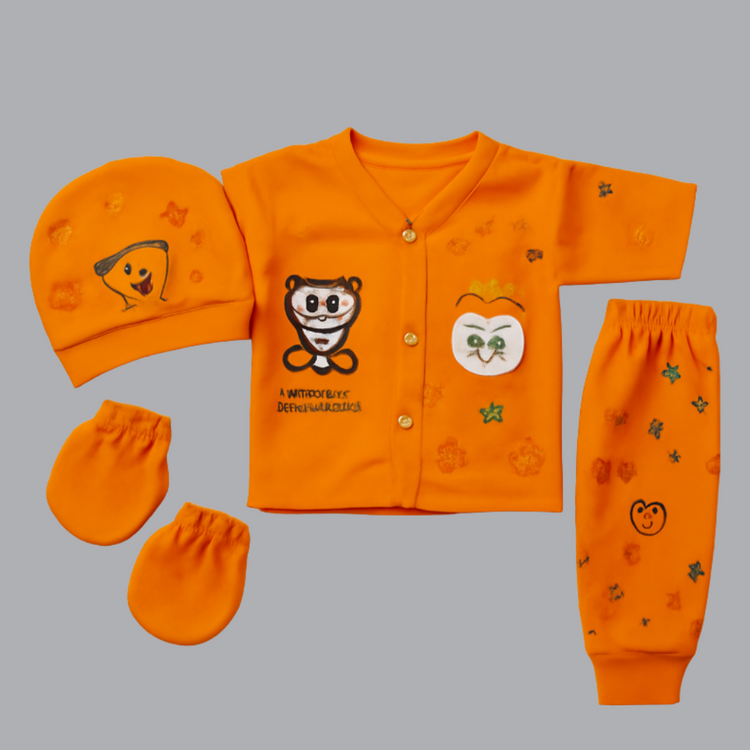 3 Piece Baby Bear Embroidered Cotton Outfit Set