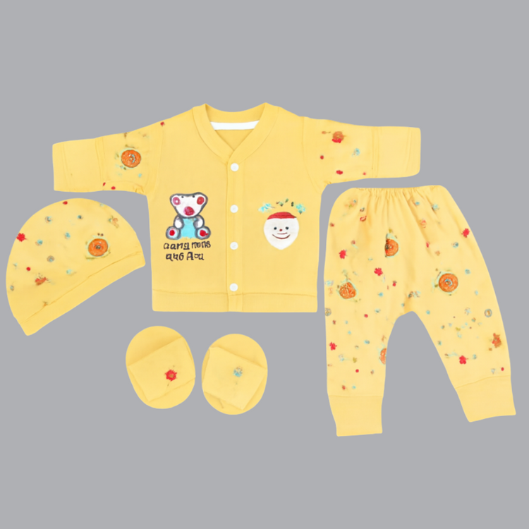 3 Piece Baby Bear Embroidered Cotton Outfit Set