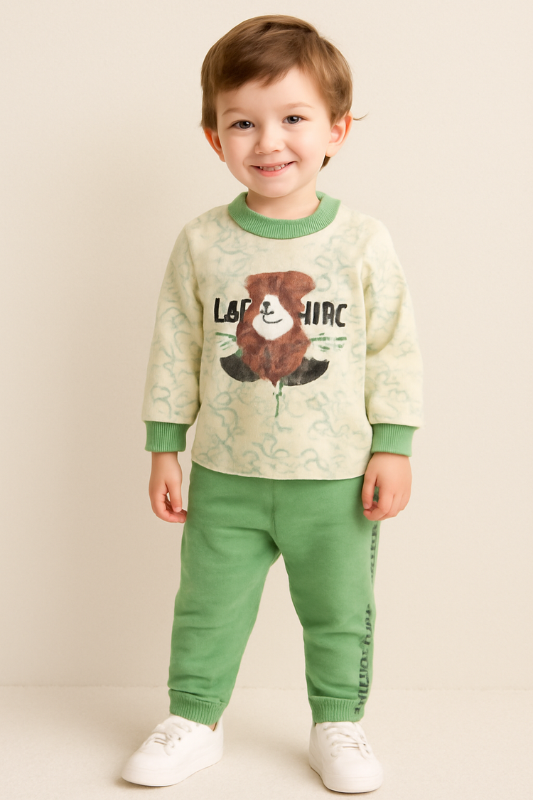 Playful Toddler Cartoon Sweatshirt & Green Pants Set