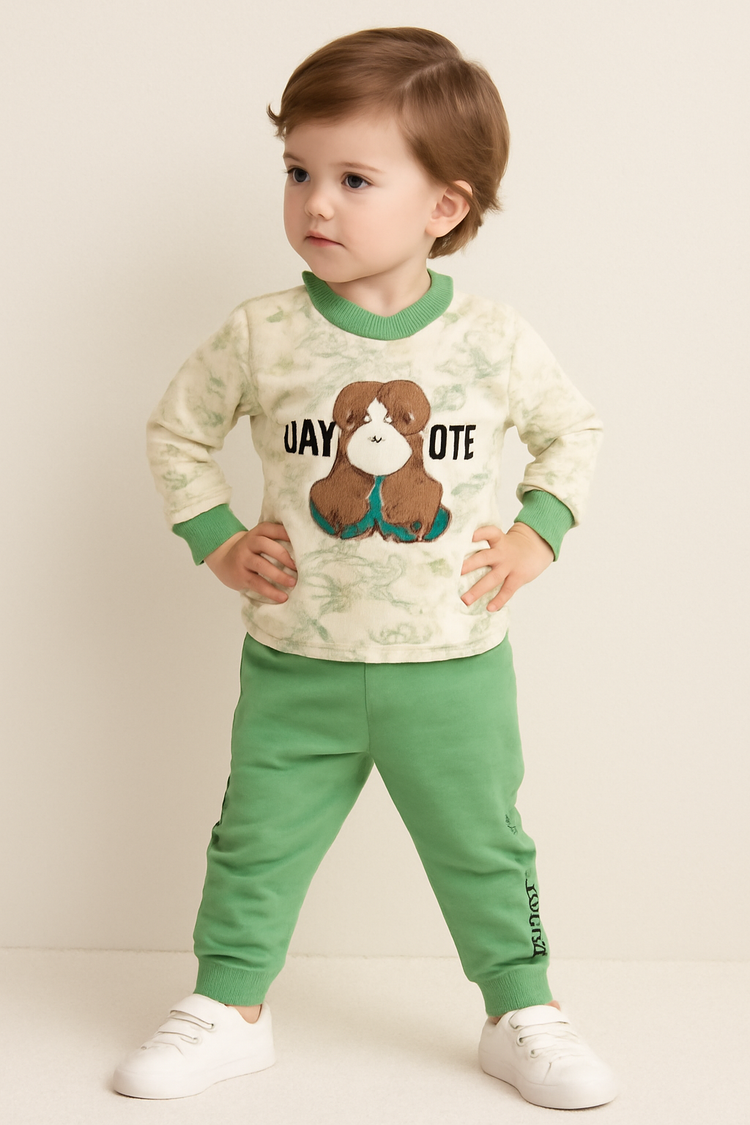 Playful Toddler Cartoon Sweatshirt & Green Pants Set