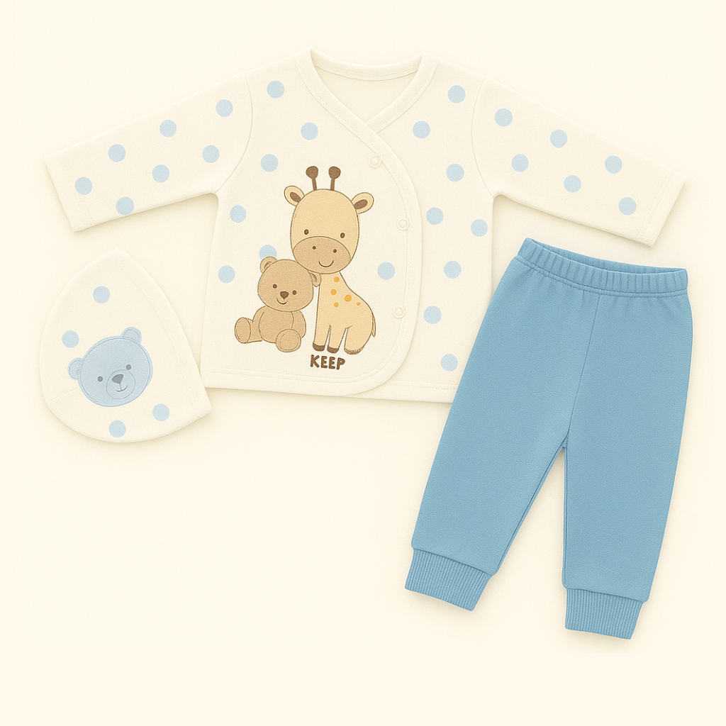 Newborn Giraffe & Bear Outfit | 3-Piece Soft Cotton Set