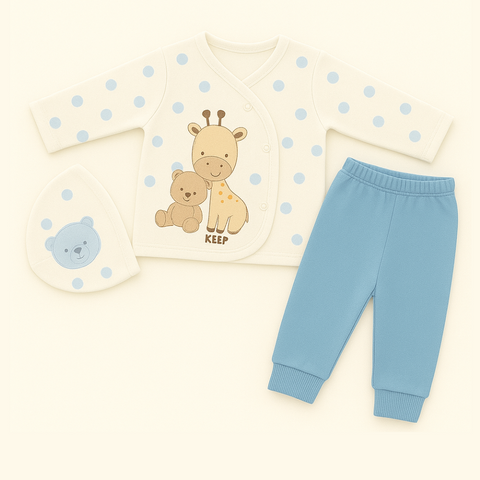 Newborn Giraffe & Bear Outfit | 3-Piece Soft Cotton Set