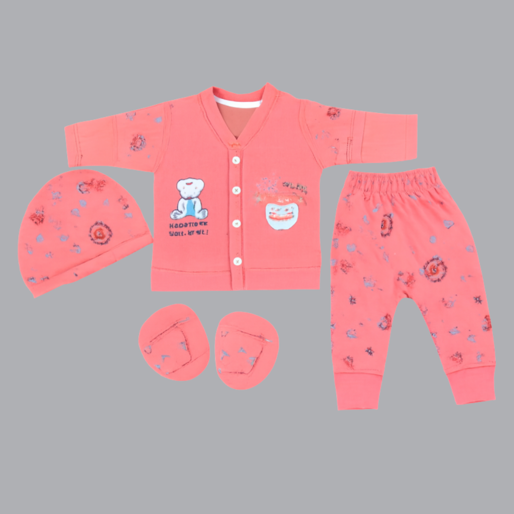 3 Piece Baby Bear Embroidered Cotton Outfit Set