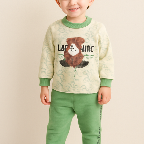 Playful Toddler Cartoon Sweatshirt & Green Pants Set